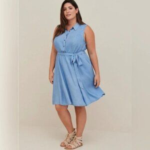 Torrid  Collared Shirt Dress - Chambray Blue Size 4x